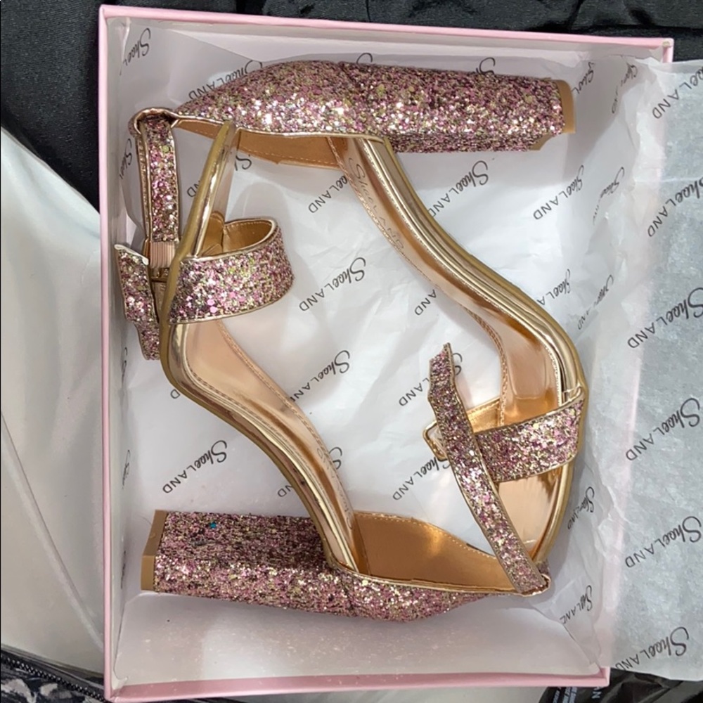 Rose gold block heels